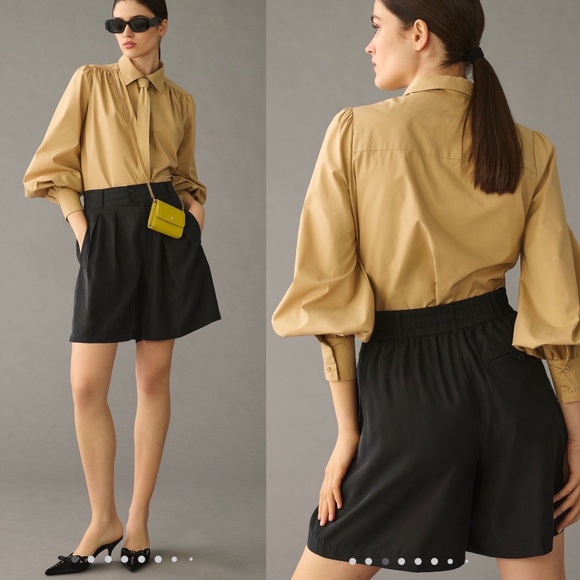 By Anthropologie Women’s Size 8 Medium Black Casual Pleated Long Shorts New - Picture 1 of 10